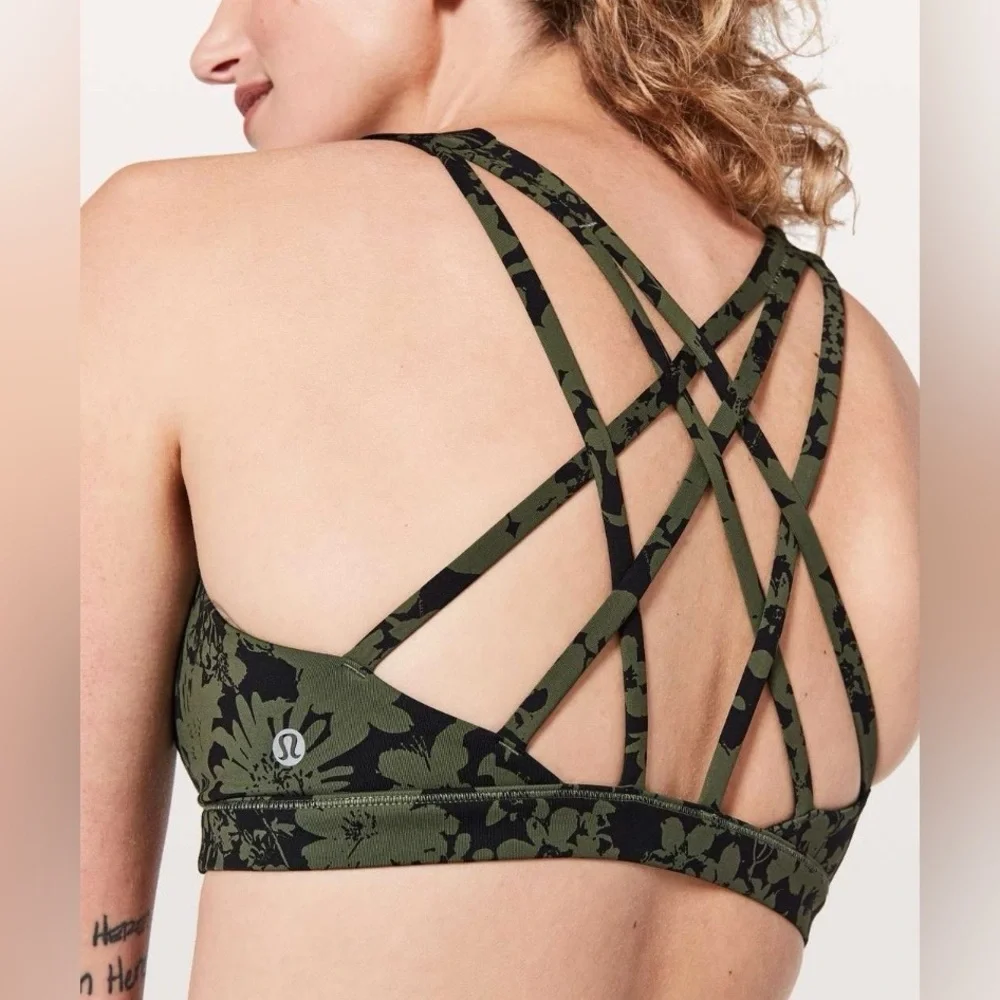 2018 Lululemon Free To Be Serene Bra Efflorescent Barracks Green Black Size 6